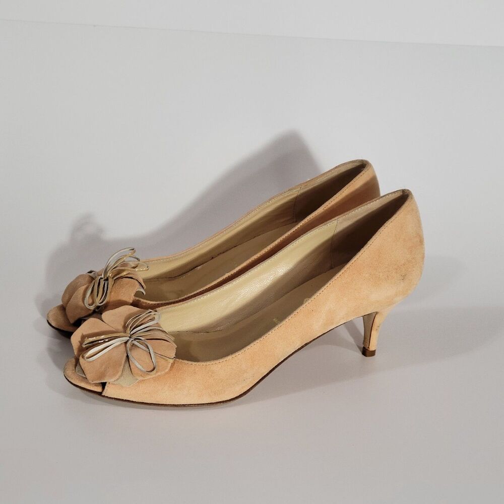 Butter Womens Suede kitty Heels pump peep Toe Shoes Sz 8 M made in Italy